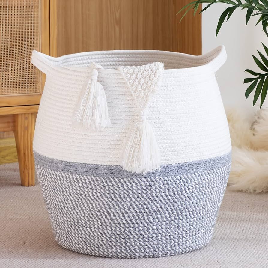 KAKAMAY Woven Baskets for Storage(17"x17"),Large Cotton Rope Basket Woven Baby Laundry Hamper,Col... | Amazon (US)