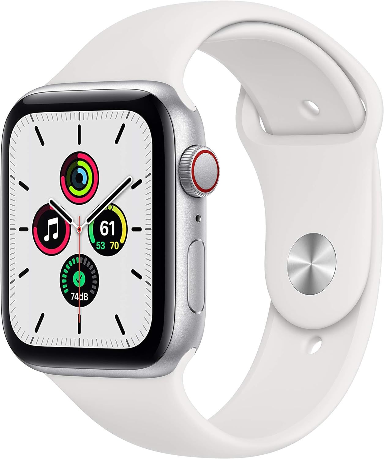 New Apple Watch SE (GPS + Cellular, 44mm) - Silver Aluminum Case with White Sport Band | Amazon (US)