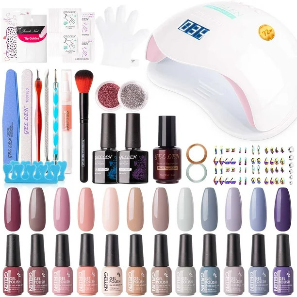 Gellen 12 Colors Gel Nail Polish Starter Kit - with 72W Nail Lamp | Walmart (US)