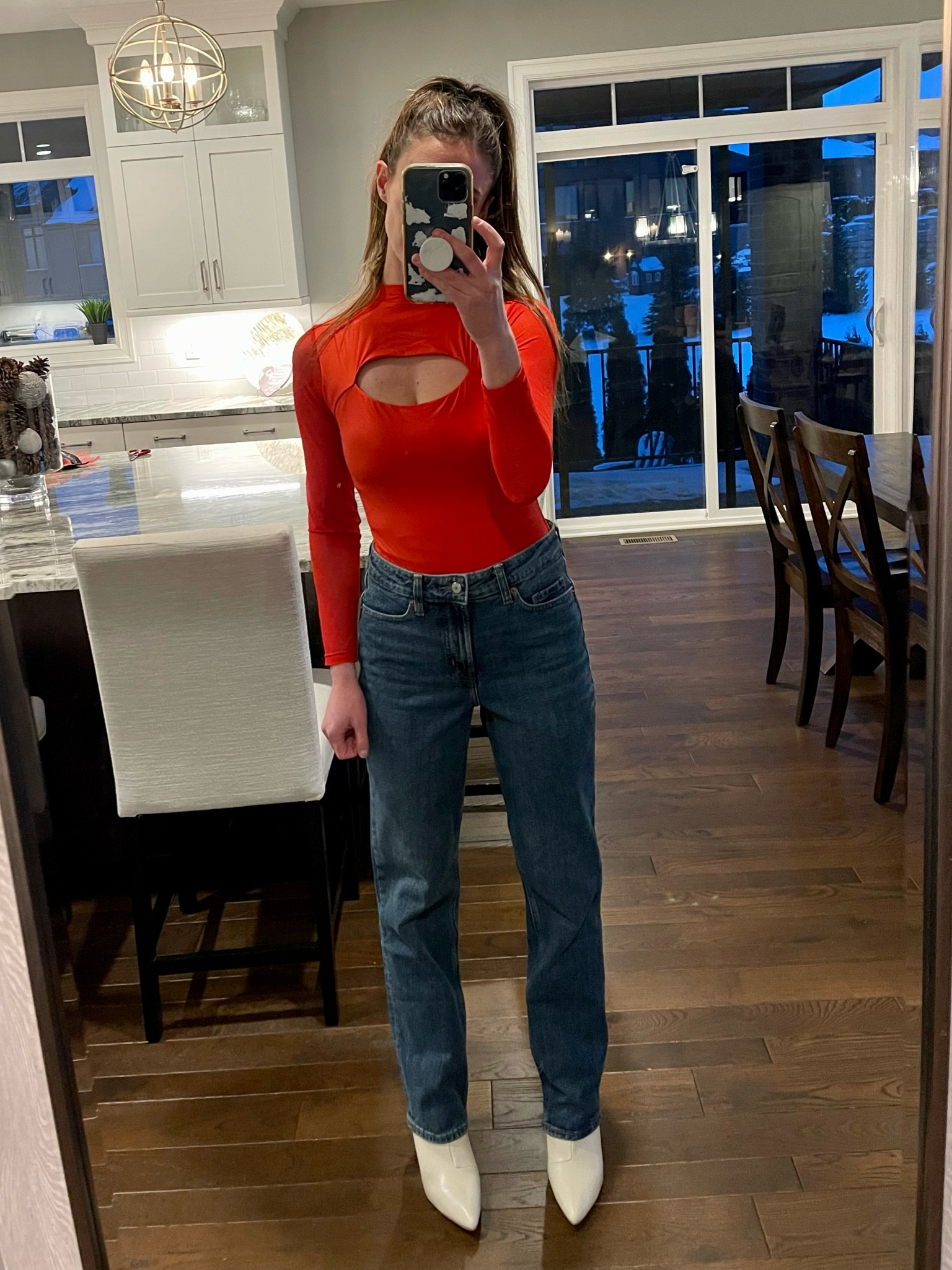 Red bodysuit paired with extra high waisted wide leg jeans and bone colored booties - perfect for Valentine’s / Galentine’s!


Long sleeve mesh cutout bodysuit, Amazon finds, sale, affordable, winter style, chic, feminine, February, love 

#LTKFindsUnder50 #LTKootd #LTKSaleAlert