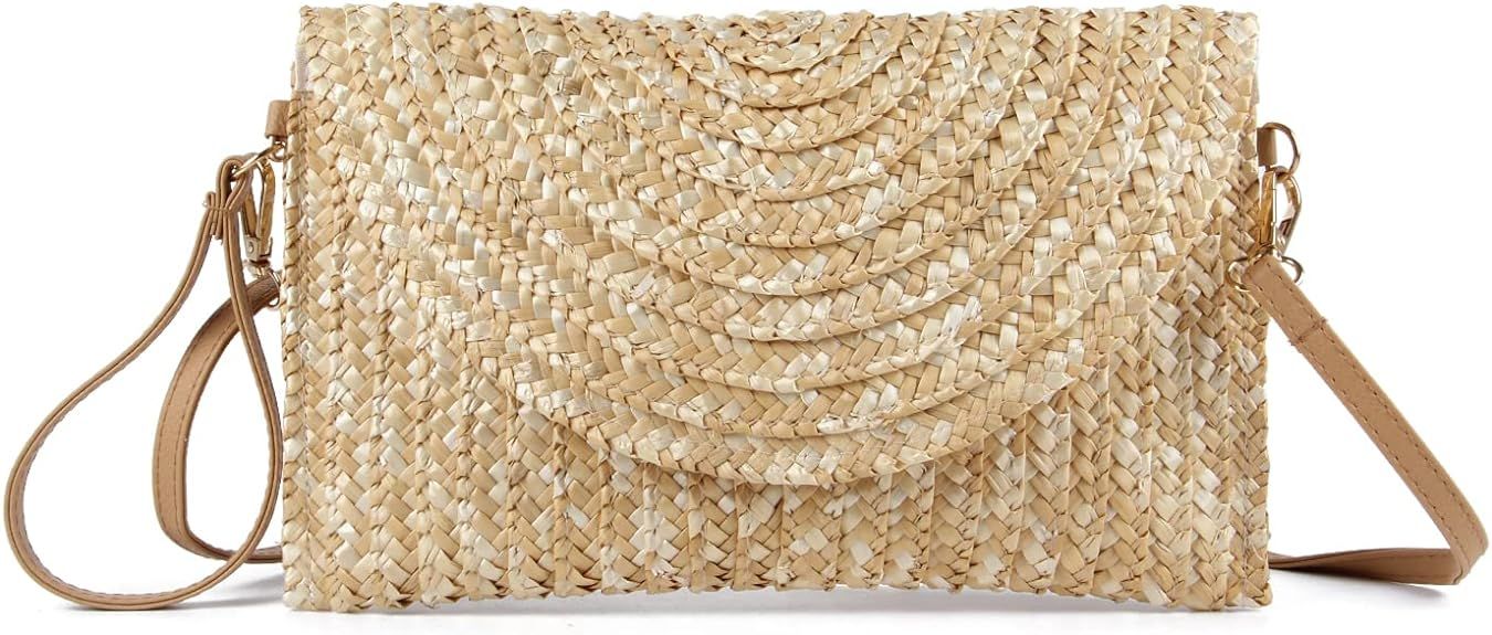 Straw Clutch Purse Bags for Women Summer Beach Purse Woven Straw Shoulder Bags Beach Clutch Bags | Amazon (US)