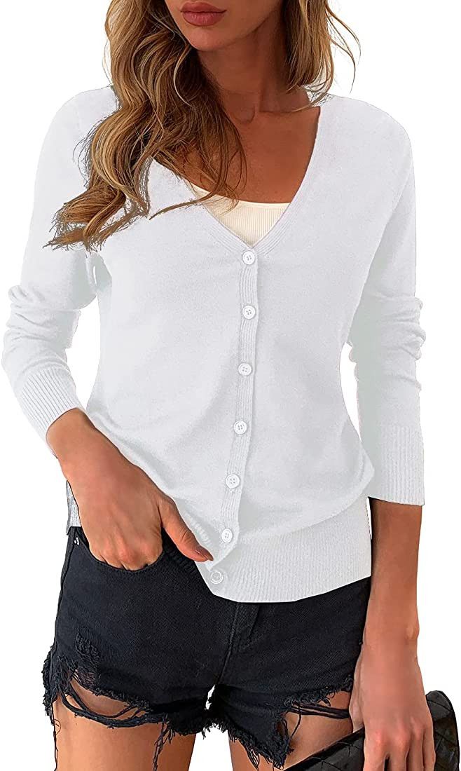 a.Jesdani Women's Button Down Crew Neck Long Sleeve Soft Knit Cardigan Sweaters | Amazon (US)