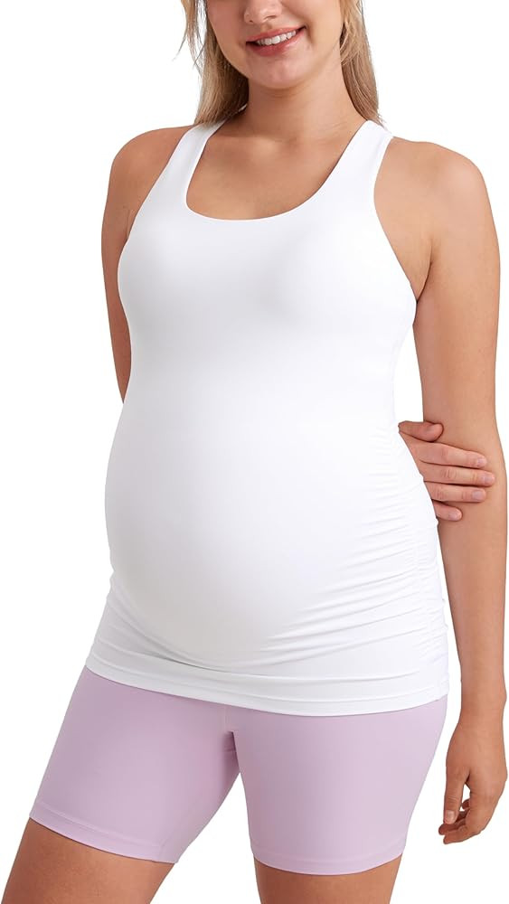 CRZ YOGA Butterluxe Womens Racerback Maternity Tank Tops Ruched Sleeveless Pregnancy Yoga Tee wit... | Amazon (US)