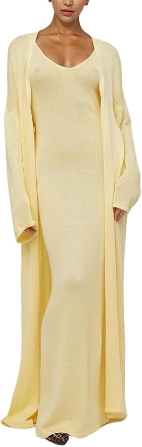 Women's 2 Piece Sweater Set Knit Bodycon Maxi Dress Open Front Duster Long Cardigan Sets Cozy Lou... | Amazon (US)