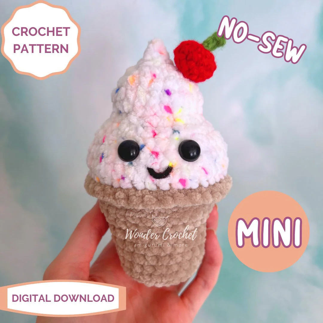 NO-SEW MINI Ice Cream Cone Plush Crochet Pattern - Amigurumi - Etsy | Etsy (US)