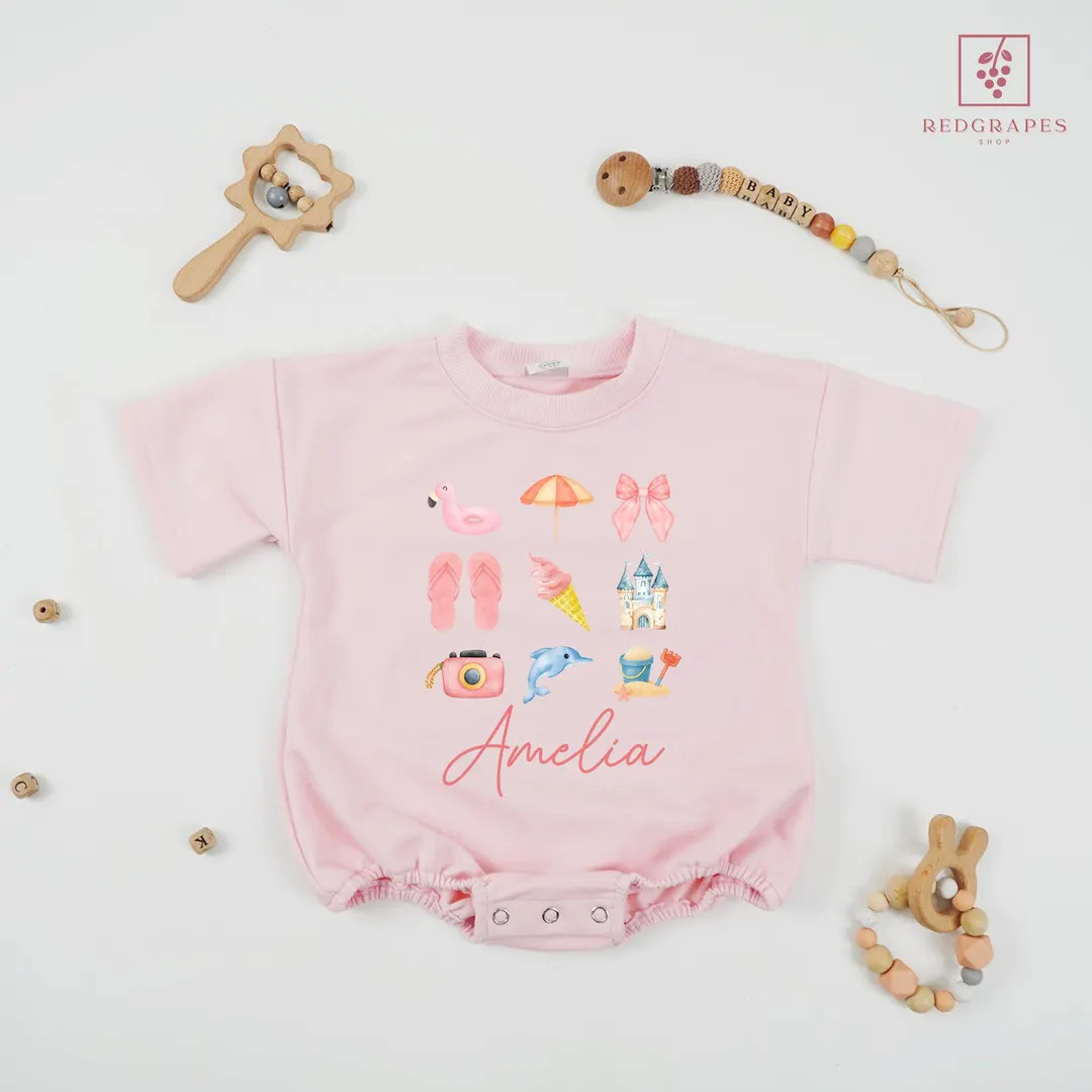 Summer Beach Baby Romper, Custom Name Baby Beach Outfit, Beach Clothes, Baby Summer Bodysuit, Tre... | Etsy (US)