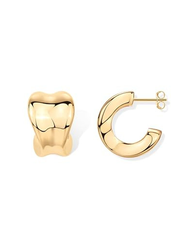 PAVOI 14K Yellow Gold Plated 925 Sterling Silver Post Chunky Statement Hoop Earrings | Thick Lightweight Hoop Earrings for Women | Amazon (US)
