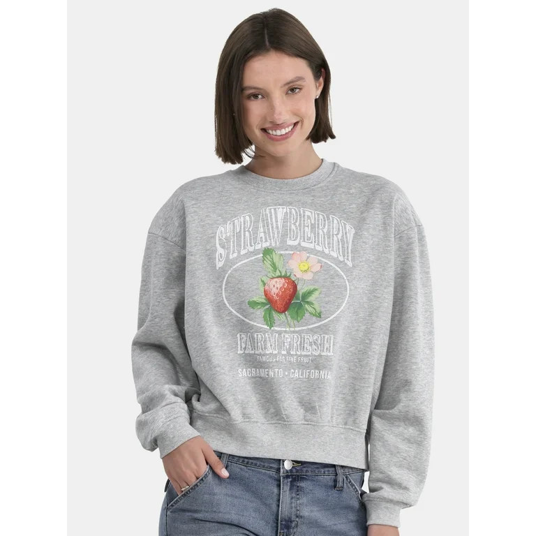 No Boundaries Graphic Crewneck Sweatshirt, Lightweight, Women's and Women’s Plus | Walmart (US)