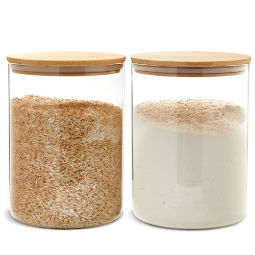 Juvale Flour & Sugar Storage Containers - 2 Pack 100 Oz Clear Glass with Lids - Airtight Pantry Storage & Organizer - Rice Jar & Spice Jar & Sugar Container | Amazon (US)