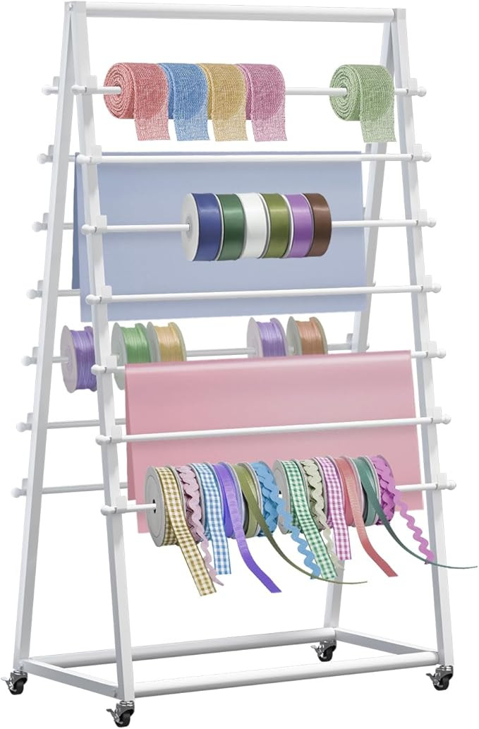 Ribbon Organizer,15 Tier Metal Vinyl Rolls Holder,Double-Sided Christmas Gift Wrapping Craft Ribb... | Amazon (US)