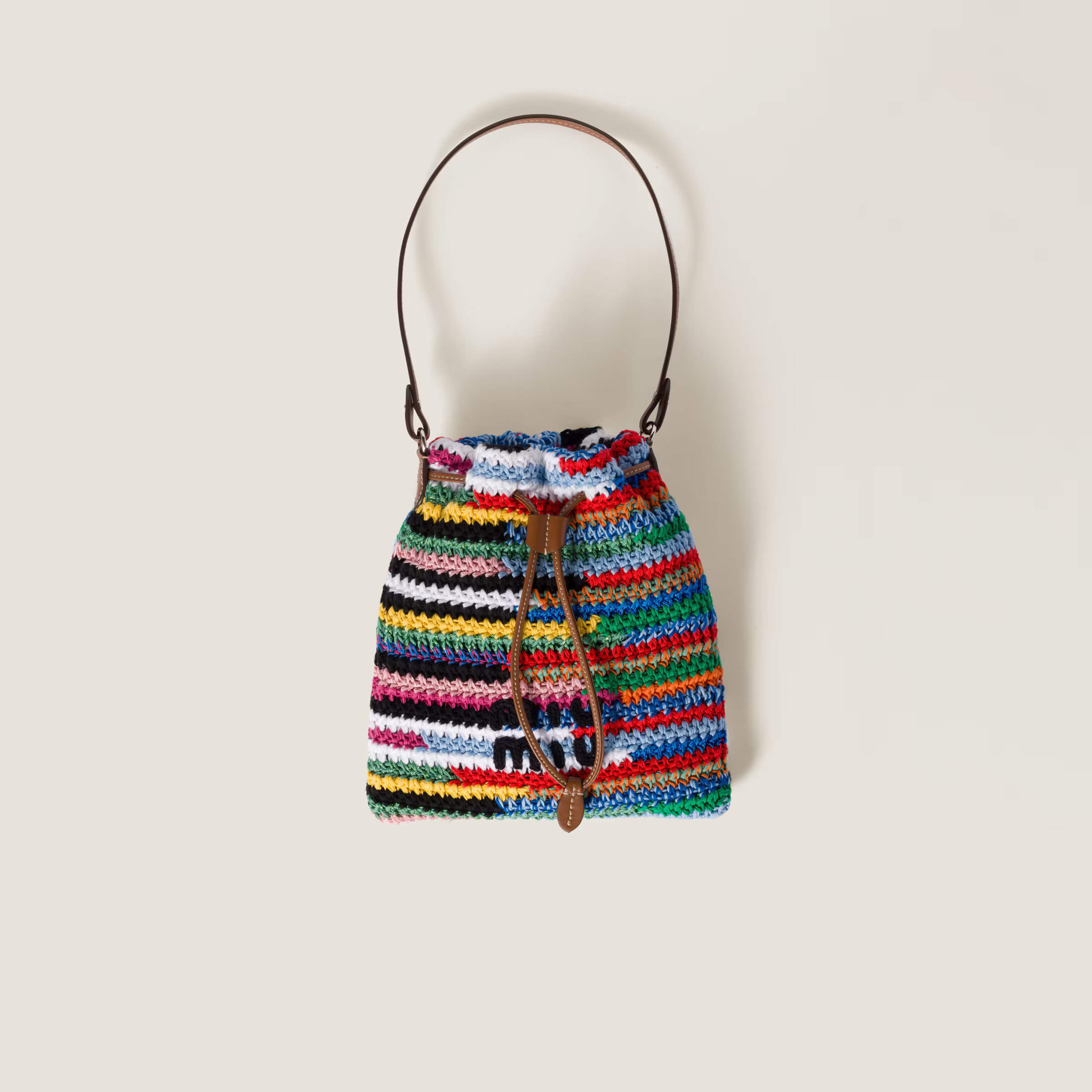 Multicolored Crochet And Leather Pouch | Miu Miu | Miu Miu US