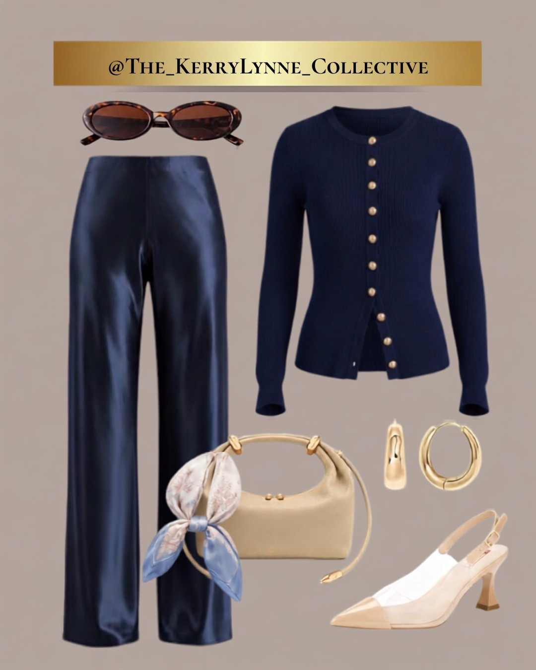 Navy After Hours ✨

Sleek, polished, and a little unexpected. Navy satin pants paired with a fitted gold-button cardigan, pointed slingbacks, and warm gold accessories make this such an elevated fall look. The scarf detail on the bag adds just the right soft, feminine touch. 🤎✨

Perfect for dinner, drinks, date night, or any time you want that effortless “put together” look without trying too hard.

Save this one for your fall outfit inspo 💙
Comment SHOP for links!

#LTKootd #LTKgrwm