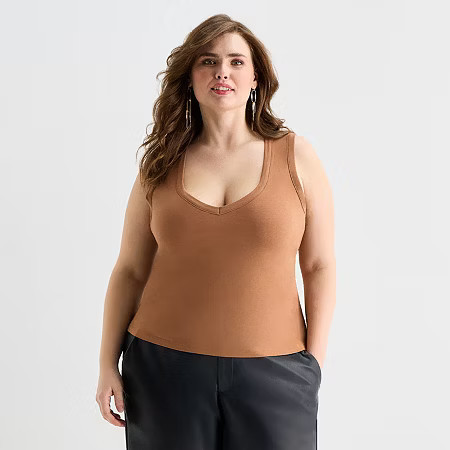Ashley Graham Womens Plus U Neck Sleeveless Tank Top, 3x, Brown | JCPenney