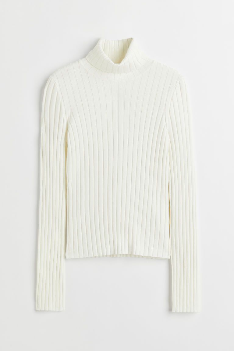H & M - Rib-knit Turtleneck Top - White | H&M (US + CA)