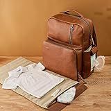 Tan Leather Diaper Bag Backpack, Multi Functional, W/Changing Pad, Modern, Baby Supplies, For Mom/Da | Amazon (US)