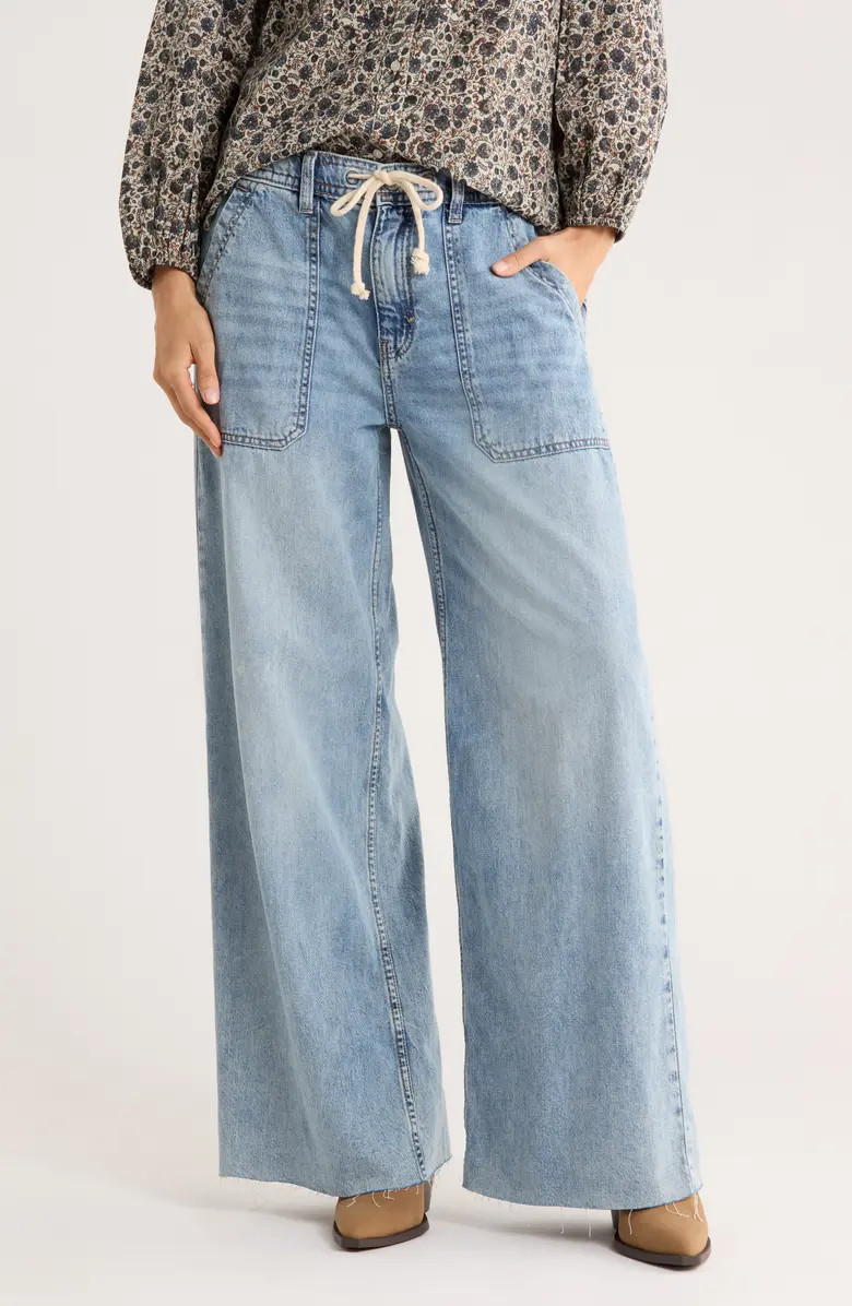 Lucky Brand Patch Pocket Raw Hem Wide Leg Pull-On Jeans | Nordstromrack | Nordstrom Rack