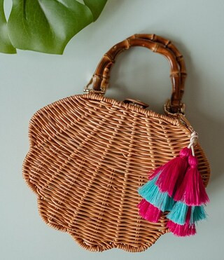 Anna & Avax Brooke Webb of KBStyled Ariel Wicker Shell Clutch | Dillard's