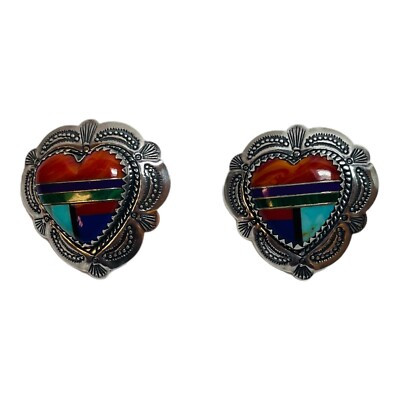 Quoc Turquoise Inc QT Sterling 925 Silver Inlaid Coral Turquoise Heart Earrings  | eBay | eBay US
