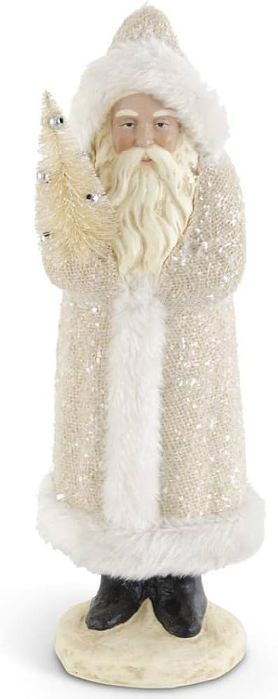 K&K Interiors Cream Glittered Fur Trim Santa Holding Bottle Brush Tree Figurine, 17-inch Height, ... | Amazon (US)