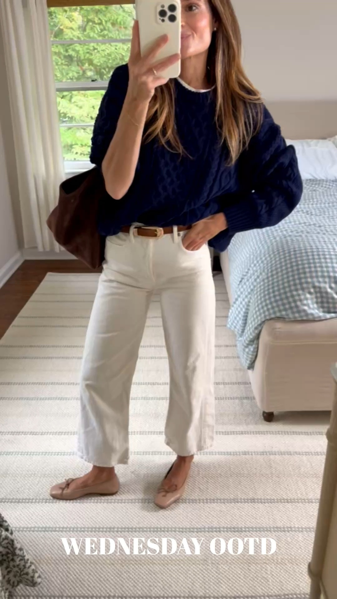 I literally tried on 10 cable knit sweaters ranging from $50 to $400 and this is my favorite and it’s only $56 right now! I love this simple outfit for Fall with a classic navy sweater, beautiful white jeans (yes you can definitely wear white after Labor Day and I’ll be wearing these all year long) and neutral ballet flats. Throw a nice bag on with a few cute accessories and the basics become so elevated  


Sizing notes: 
Sweater: runs tts, wearing a size small 
White tee: runs tts, wearing a size small
Jeans: run tts, wearing a 25
Flats: run tts, in a 37 


#LTKSeasonal #LTKSaleAlert #LTKFindsUnder100