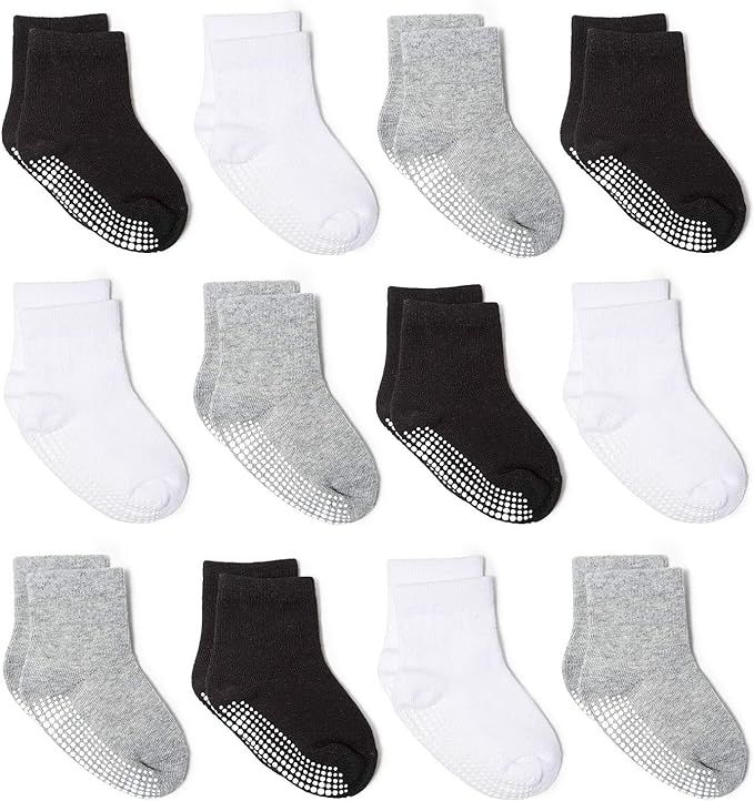 Zaples Grip Crew Socks with Non Slip/Anti Skid Soles for Baby Infants Toddlers Kids Boys Girls | Amazon (US)