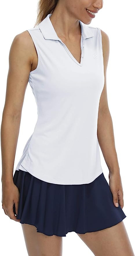 LastFor1 Women's Sleeveless Polo Golf Shirts Quick Dry 50+ UV Protection V-Neck with Collar Light... | Amazon (US)