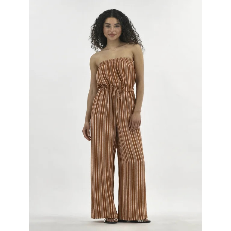 No Boundaries Crinkle Strapless Jumpsuit, Women's | Walmart (US)