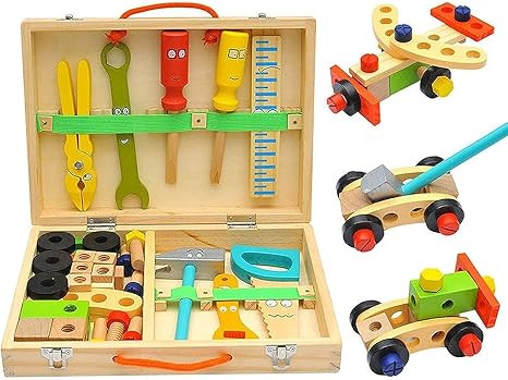 KIDWILL Tool Kit for Kids, 37 pcs Wooden Toddler Tools Set Includes Tool Box & Stickers, Montesso... | Amazon (US)