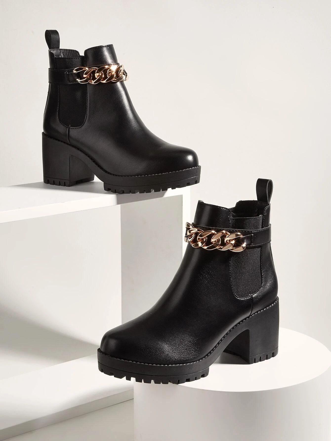 Chain Decor Platform Chelsea Boots | SHEIN
