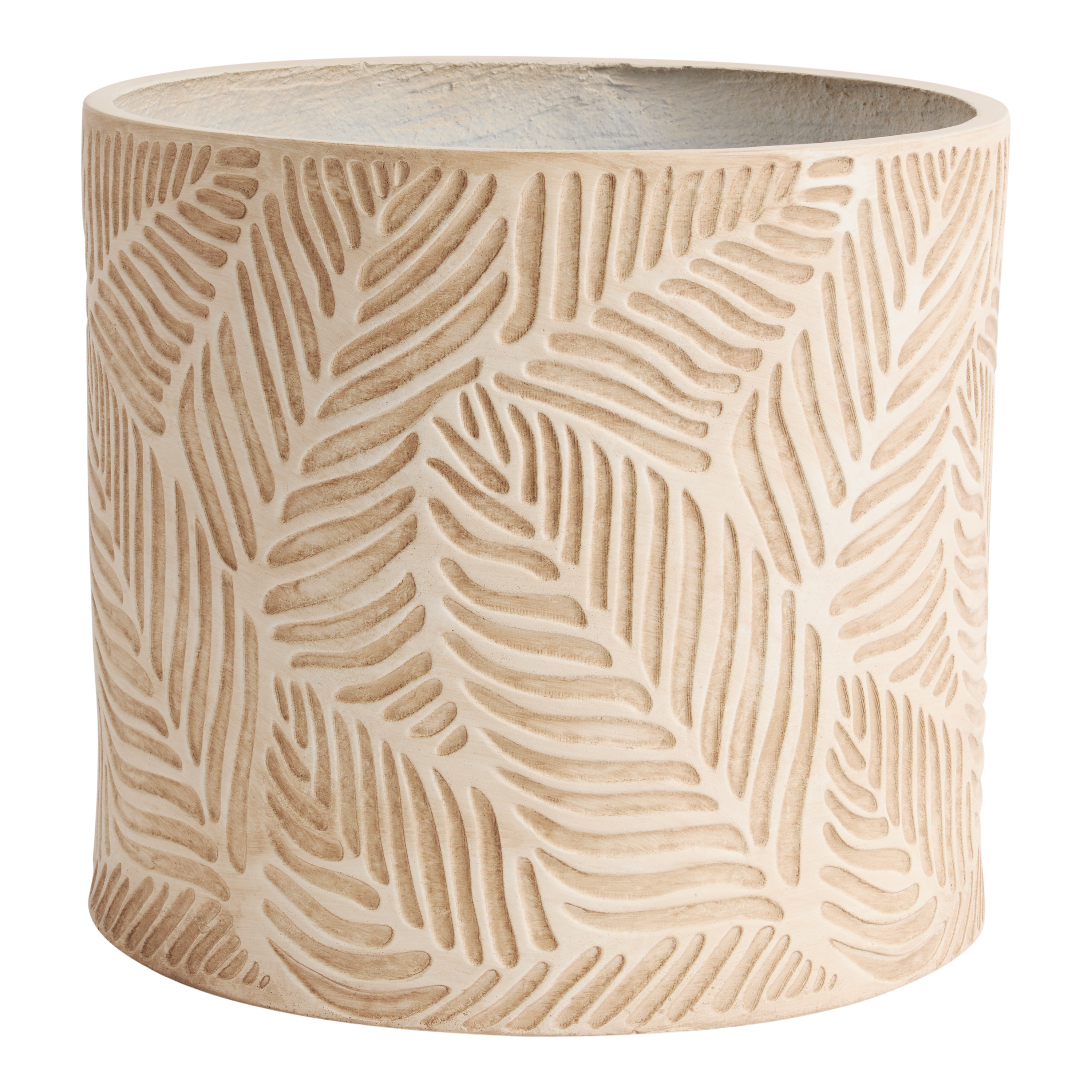 Ivory and Tan Cement Tropical Leaf Outdoor Planter | World Market