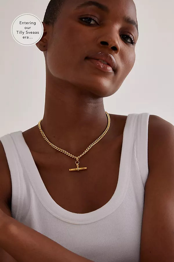 Tilly Sveaas Gold-Plated T-Bar Curb Link Necklace | Anthropologie (UK)