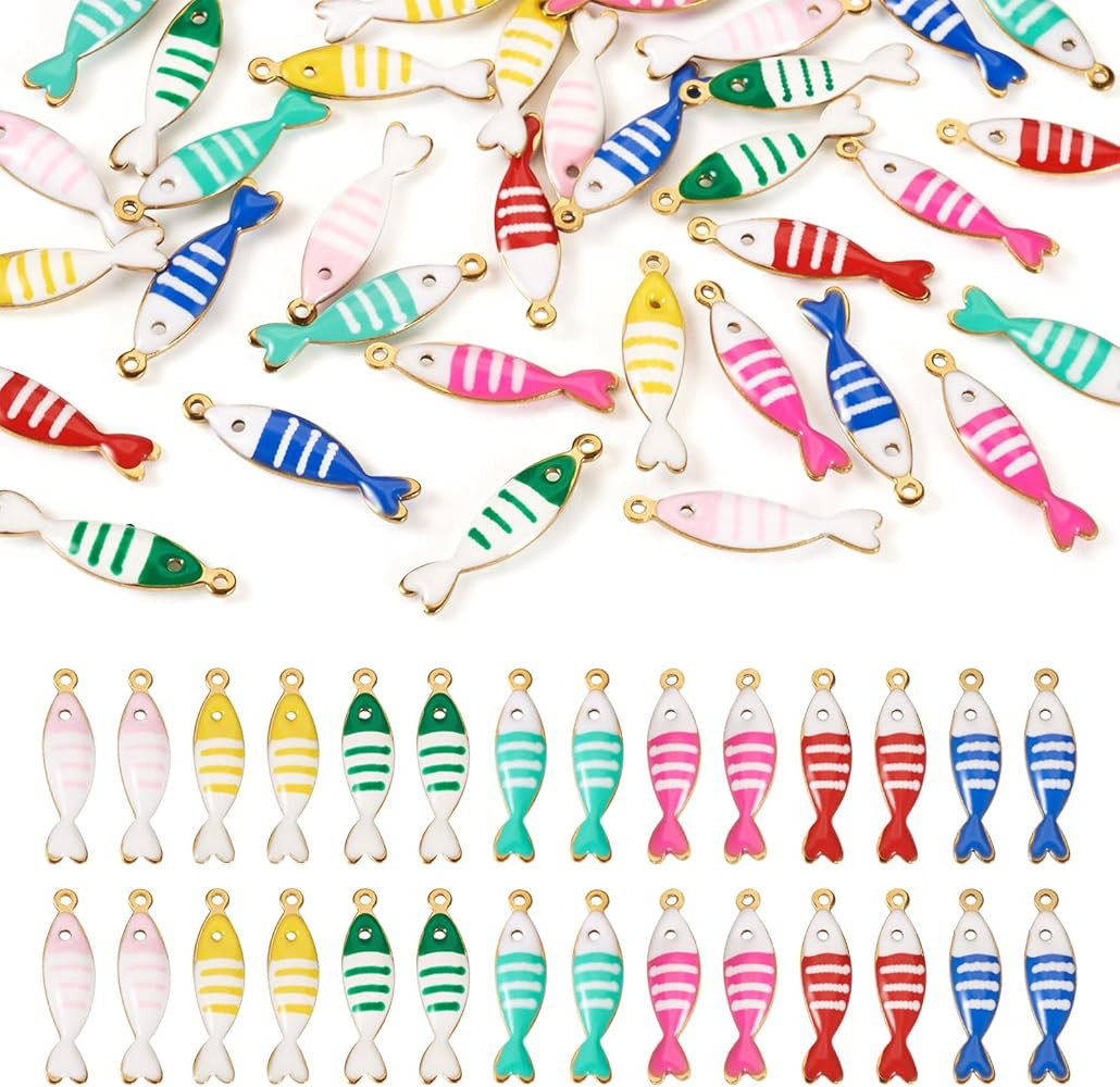 Enamel Fish Charms Colorful Stainless Steel Stripe Fish Charms Sea Ocean Animal Metal Pendants fo... | Amazon (US)