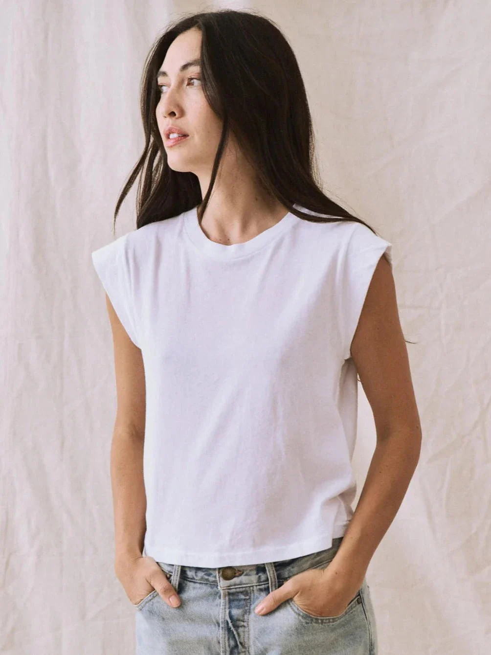 The Peak Shoulder Tee in True White | Beau & Ro