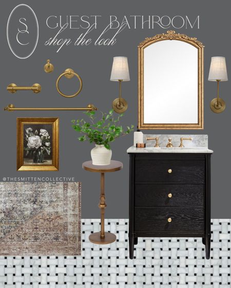 Moody guest bathroom design plans! Can’t wait to see this come together — I LOVE this small black vanity!

mirror, sconces, antique brass bathroom hardware, bathroom decor 

#LTKfindsunder50 #LTKhome #LTKstyletip