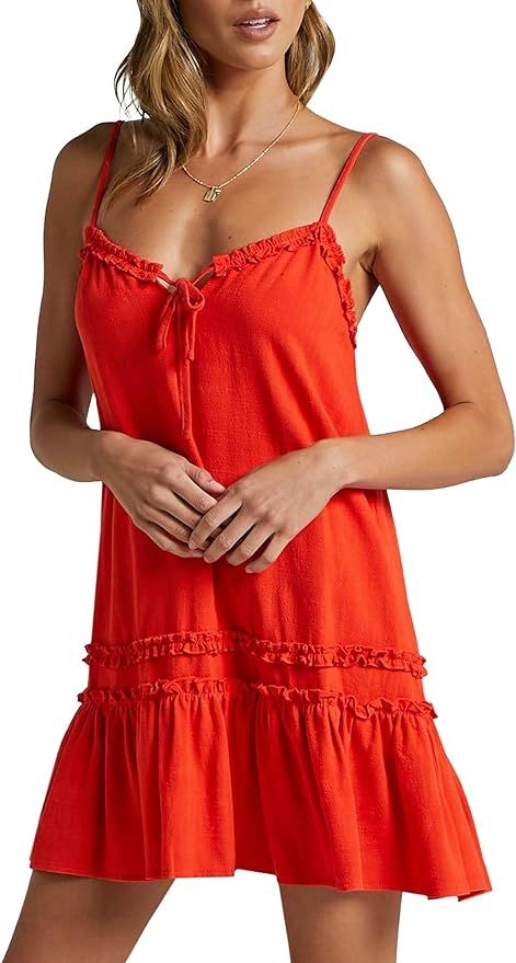 Relipop Women's Summer Dresses Adjustable Spaghetti Strap Tie Neckline Ruffle Hem Solid Short Cas... | Amazon (US)