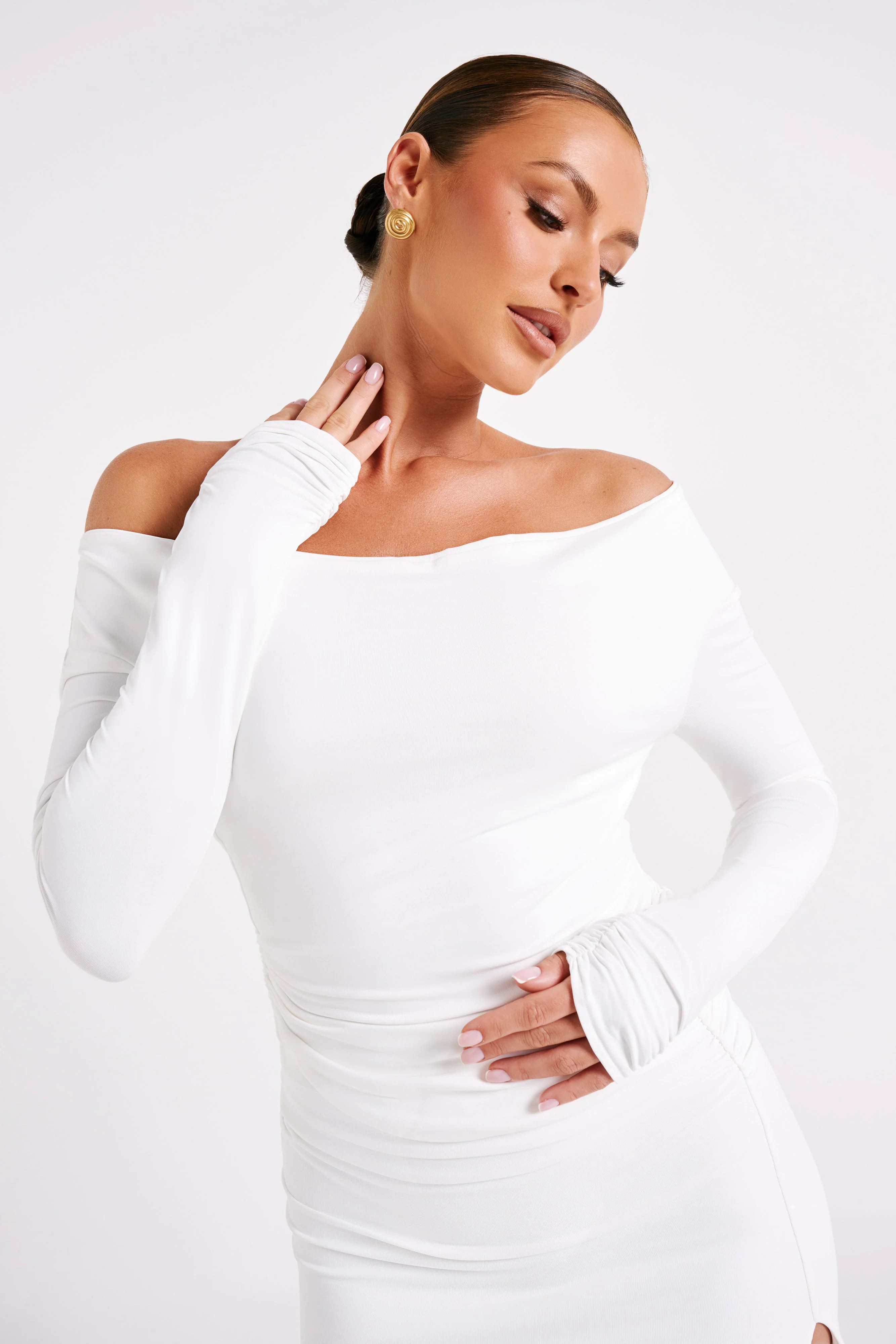 Emma Recycled Nylon Long Sleeve Top - White | MESHKI US
