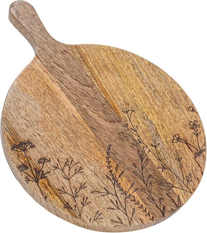 Creative Co-Op Mango Wood Cheese Board with Laser Etched Flowers, Natural | Amazon (US)