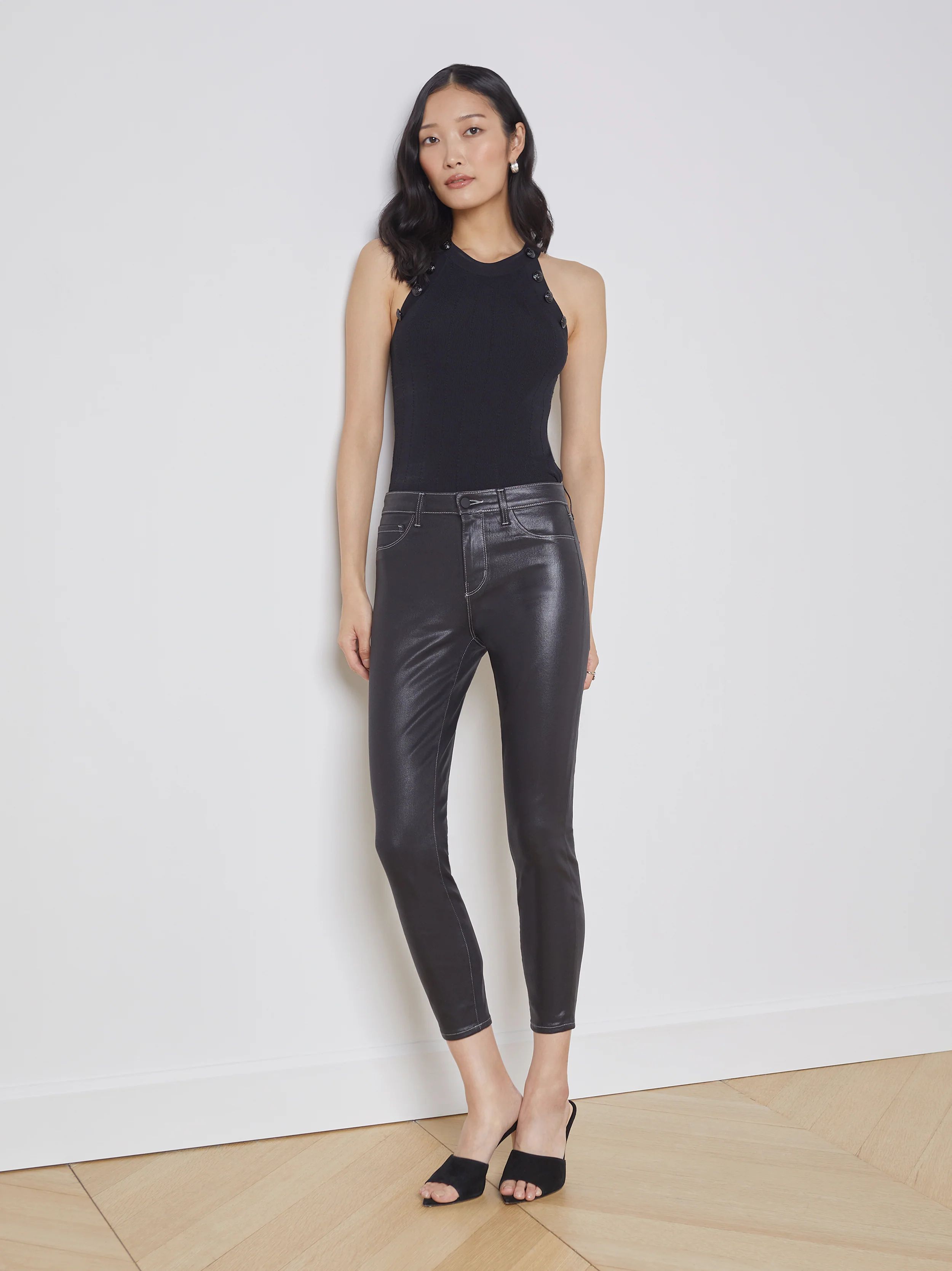 L'AGENCE Margot Coated Jean in Noir/Natural Contrast Coated | L'Agence
