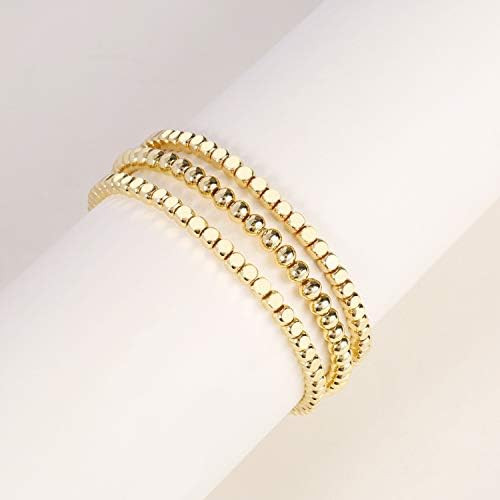 Gold Bead Bracelet for Women,14K Gold Plated Bead Ball Bracelet Stretchable Elastic Bracelet | Amazon (US)
