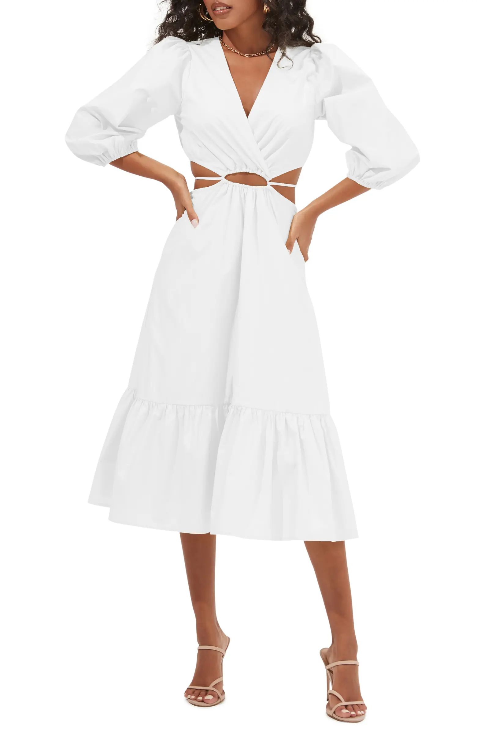 Rosewood Cutout Puff Sleeve Cotton Dress | Nordstrom