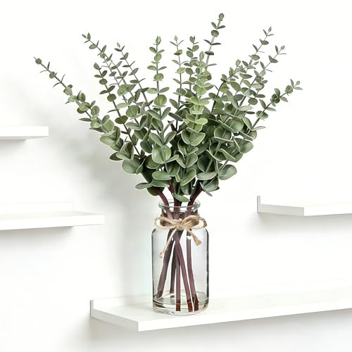 Suaycy Artificial Eucalyptus Stems in Glass Vase with Faux Water, 17.5" Faux Greenery for Vase,Fake Plants for Bathroom Decor Farmhouse Room Decor Table Decorations Home Decor Wedding (Sage Green) | Amazon (US)