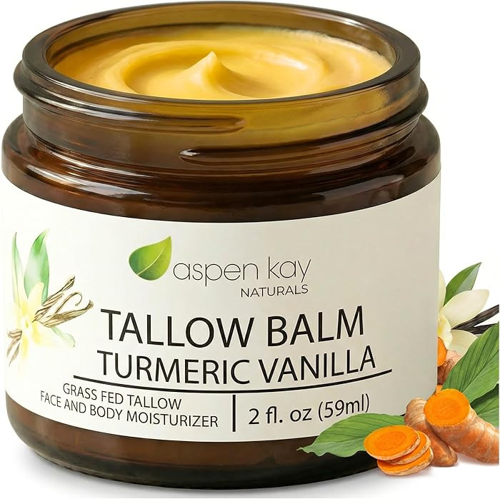 Aspen Kay Naturals Handmade Grass Fed Beef Tallow Balm with Turmeric and Vitamin C for Face and B... | Amazon (US)