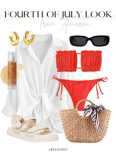 Fourth of July weekend outfits! Fourth of July looks from Amazon, 4th of July outfit, summer dress, Red White and Blue outfits, patriotic outfits, red swimsuit, white cover up, Fourth of July swimsuit, swimsuit coverup, summer outfit, Amazon swimsuits, sandals, vacation outfit, swimwear looks for vacation, resort wear, sunglasses, straw bags, affordable amazon vacation look, Miami outfit, summer beach vacation look, lake look, summer outfit

#LTKSeasonal #LTKFindsUnder50 #LTKSwim