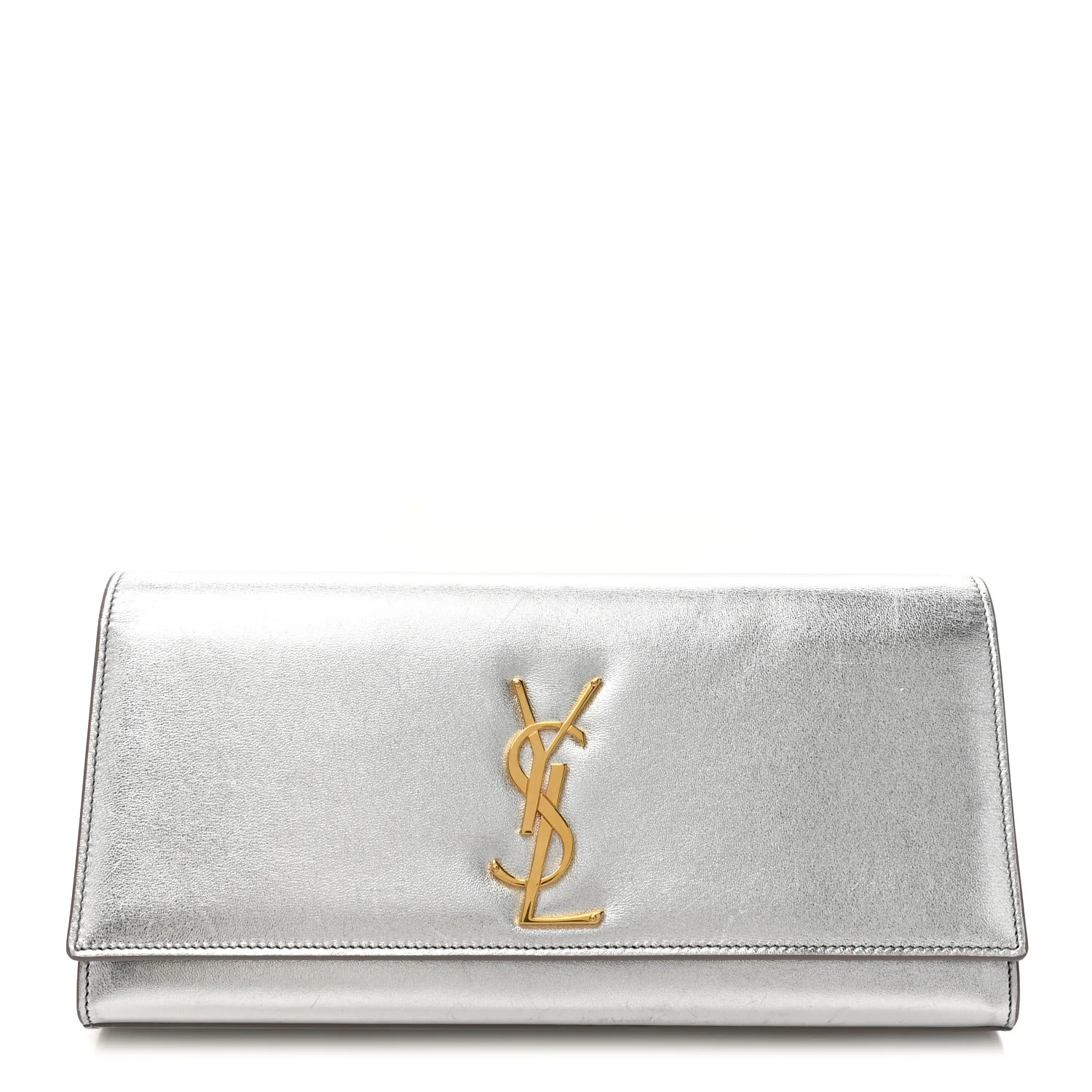 Saint Laurent Textured Metallic Calfskin Classic Monogram Cassandre Clutch Silver 1745927 | FASHIONPHILE (US)