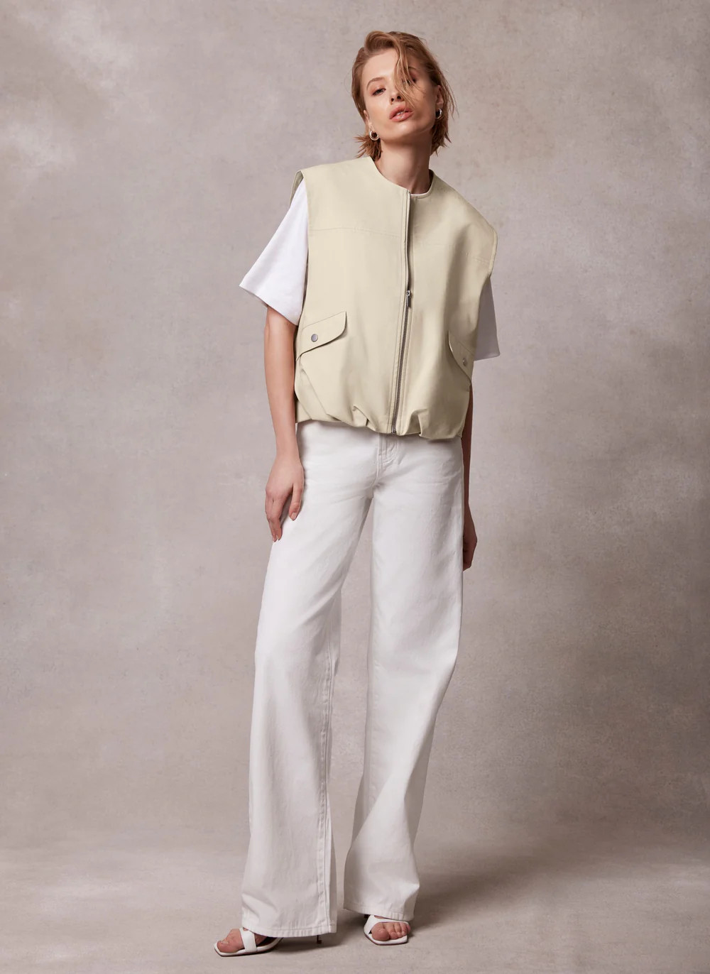 Neutral Oversized Cotton Gilet | Mint Velvet