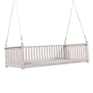 2-Person Off White Acacia Wood Porch Swing Twin Size Patio Swing Bed with Ropes Outdoor Swing Bench Swing Daybed | The Home Depot