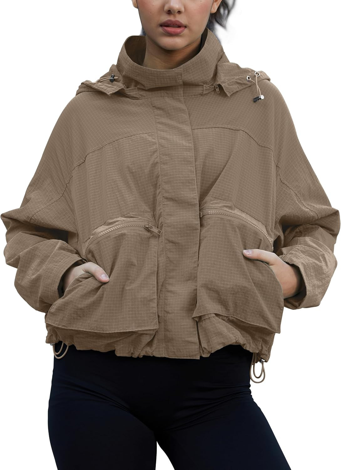 Womens Waterproof Plaid Rain Jacket, Lightweight Windproof Outdoor Trench Coat Windbreaker with Removable Hood | Amazon (US)