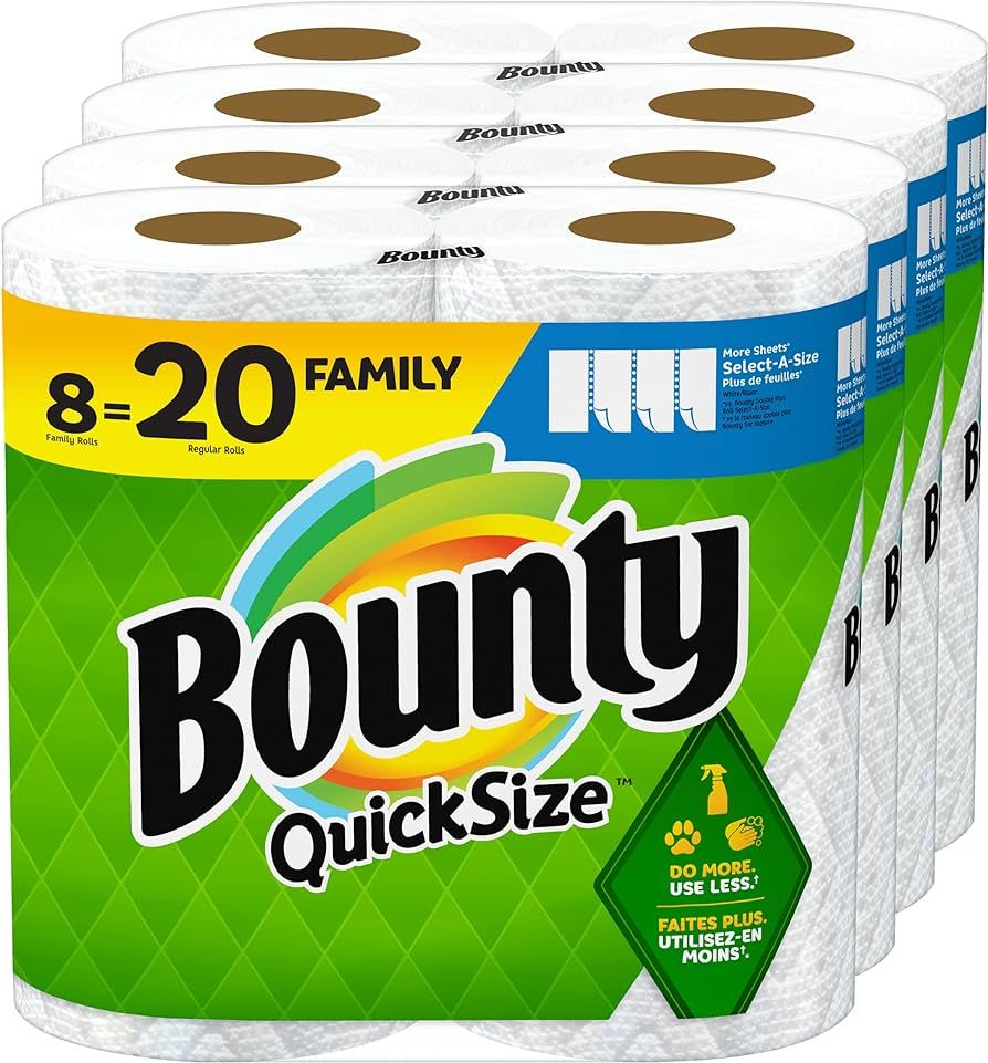 Bounty Quick Size Paper Towels, White, 8 Family Rolls = 20 Regular Rolls (Packaging May Vary) | Amazon (US)
