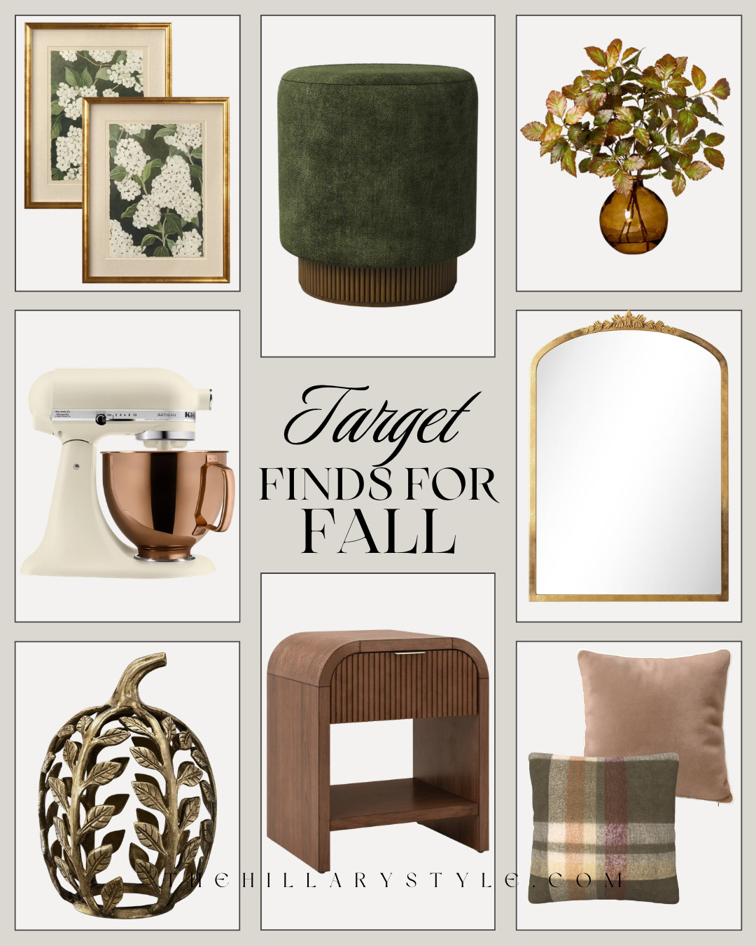 Target Fall Home Finds That Look Designer for Less

Target’s latest fall home finds are full of warm, elevated details for an effortless seasonal refresh. Think rich walnut furniture, olive green accents, vintage-inspired artwork, antique gold mirrors, cozy plaid pillows, fall greenery, and elevated kitchen finds. These affordable Target pieces bring a warm, collected, designer-inspired look to your home for fall.

#TargetHome #TargetFinds #TargetStyle #TargetNewArrivals #FallHomeDecor #FallDecor #FallDecorating #FallHome #AffordableHomeDecor #DesignerInspired #CollectedHome #WarmNeutrals #OliveGreen #VintageInspired #CozyHome #HomeDecor #HomeInspo #LTKFinds #TheHillaryStyle 

 

#LTKHome #LTKSeasonal #LTKHome
