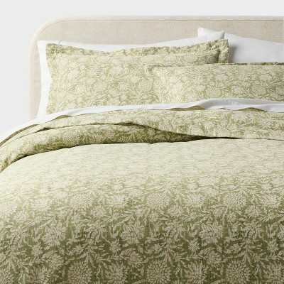 Full/Queen Casual Textured Cotton Printed Duvet Cover and Sham Set Green - Threshold™ | Target